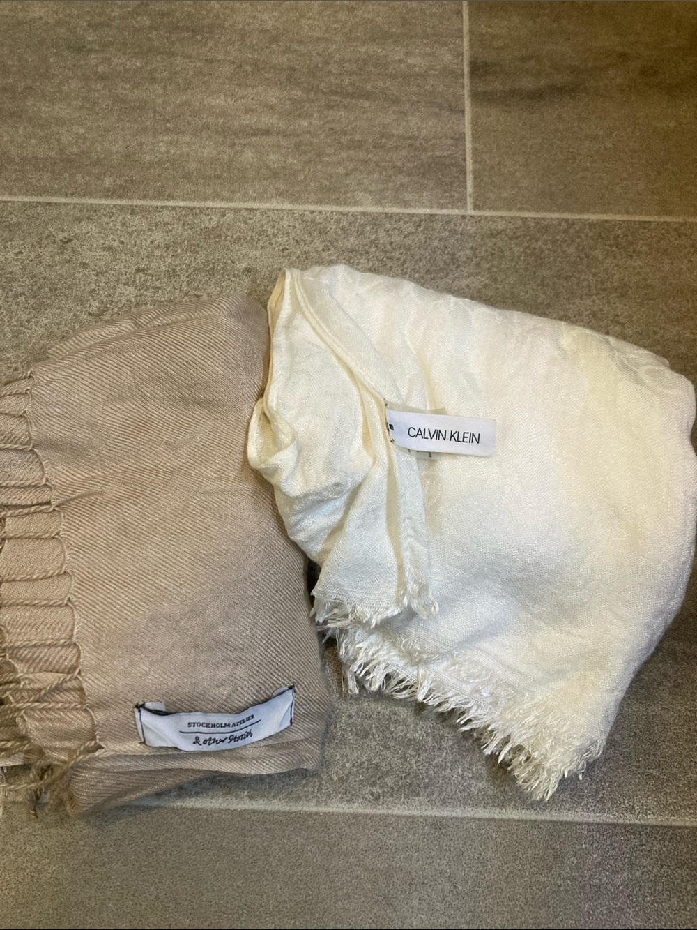 Calvin Klein Cream Scarf & Beige Knit Wrap